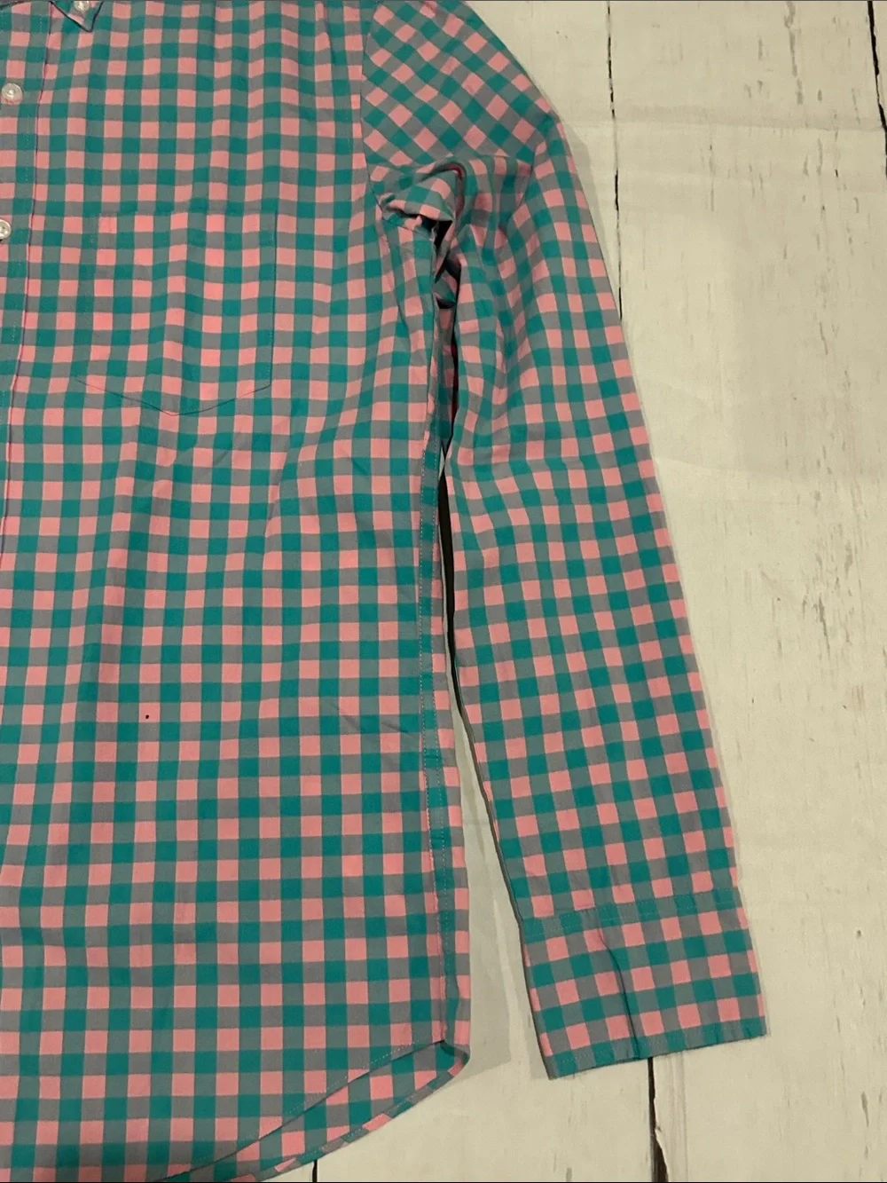 J. Crew Men’s Pink and Teal Gingham Button-Down Shirt flex washed medium nwt